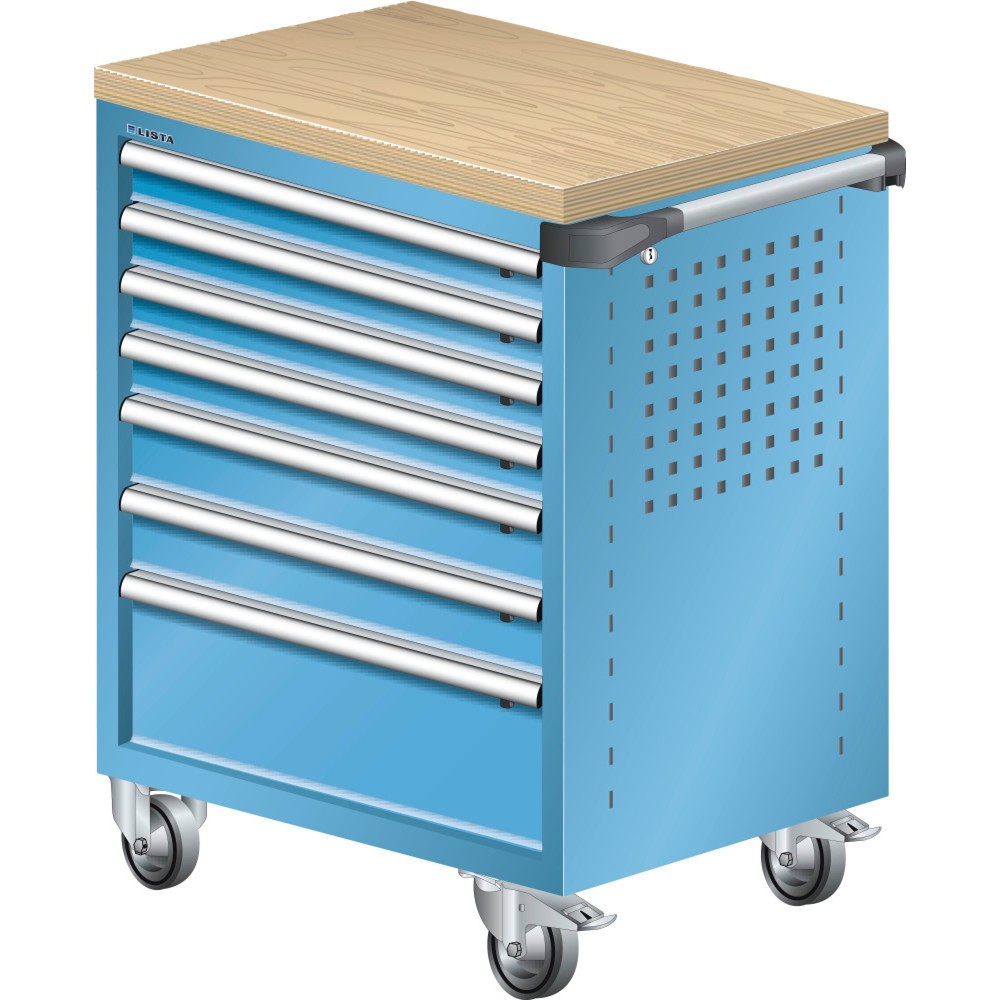 Image of Vollausziehbar und zugriffsgeschützt: professionelle Werkzeugaufbewahrung im LISTA Werkstattwagen 36 x 27 E mit KEY Lock Geschützter, übersichtlicher und gut sortierter Stauraum: Dafür steht der LISTA Werkzeugwagen mit 7 Schubfächern als robuster Alleskön