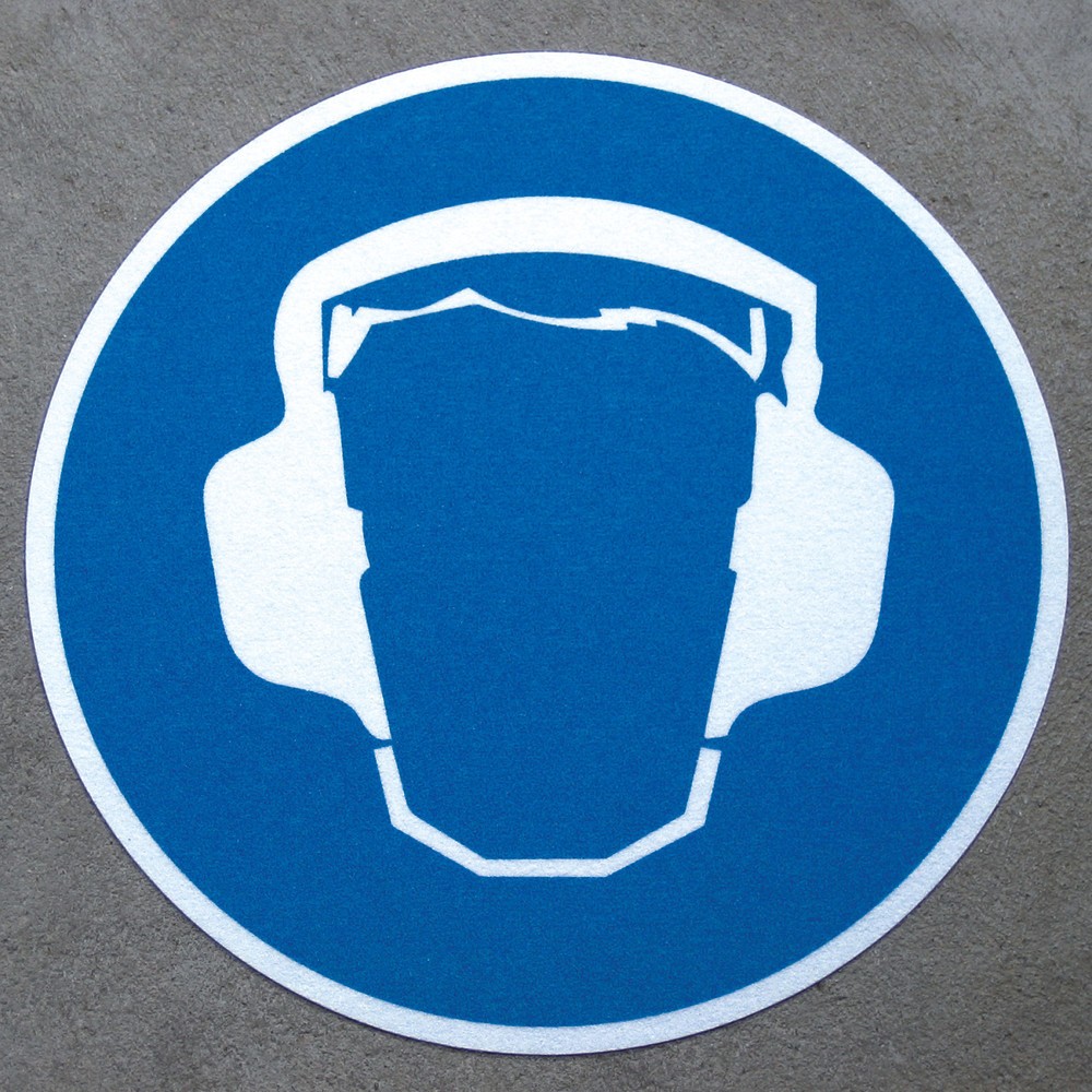 Image of  Mit rutschfester Aluminiumoxidkörnung auf PVC TrägermaterialGehörschutz tragen, ø 400 mm Gehörschutz tragen, ø 400 mm