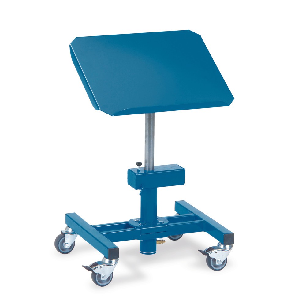 Image of Entspannt arbeiten mit dem fetra® Materialständer Der Materialständer fetra® mit Gasdruckfeder überzeugt durch eine solide Profilstahlkonstruktion mit Stahlblechplattform in den Massen 510 x 410 mm (L x B). Zum Schutz vor Korrosion mit Pulverlack beschich