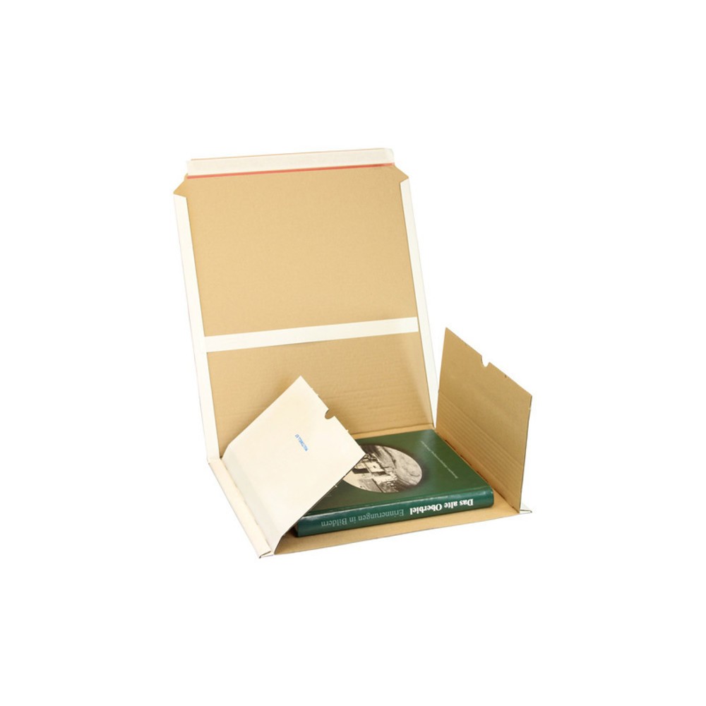 Image of  Security-Strip verbindet die Seitenklappen mit dem Deckel und verhindert dadurch ein unbemerktes Entnehmen der WareMedienverpackung Multiwell, 380 x 290 x 17 - 80 mm, weiss, DIN B4 Medienverpackung Multiwell, 380 x 290 x 17 80 mm, weiss, DIN B4