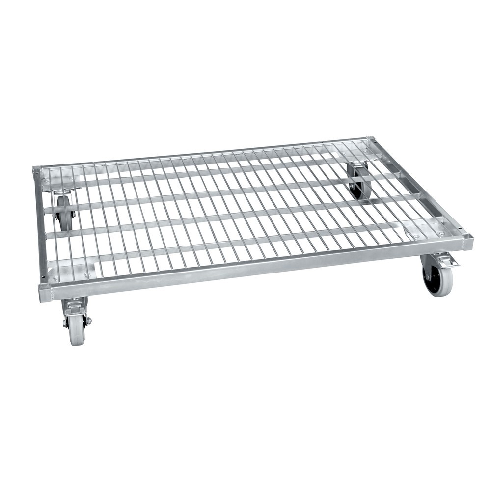 Image of Hochbelastbare Stahl-Rollplatte mit nichtkreidenden Elastik-Laufflächen Einfach und kräfteschonend gewichtige Transportboxen oder schwere Gegenstände bewegen: Dafür ist diese blau verzinkte Metall-Rollplatte die richtige Wahl. Einmal unter das Transportgu