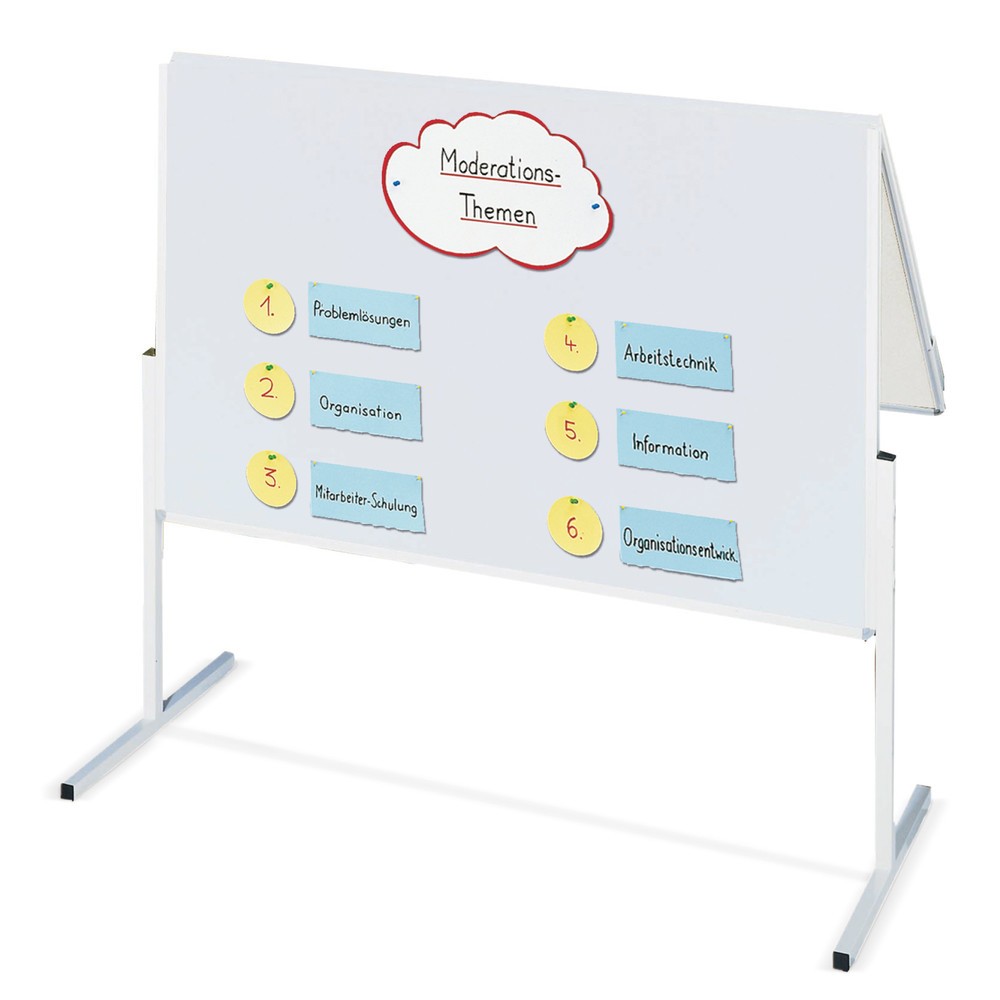 Image of Robuste Profi-Tafel mit grosser Standsicherheit Die beidseitig nutzbare Tafeloberfläche der Moderationstafel FRANKEN, klappbar bietet 2 grosse Präsentationsflächen. Moderationskarten und Infomaterial können zur Visualisierung von Vorträgen und Moderatione