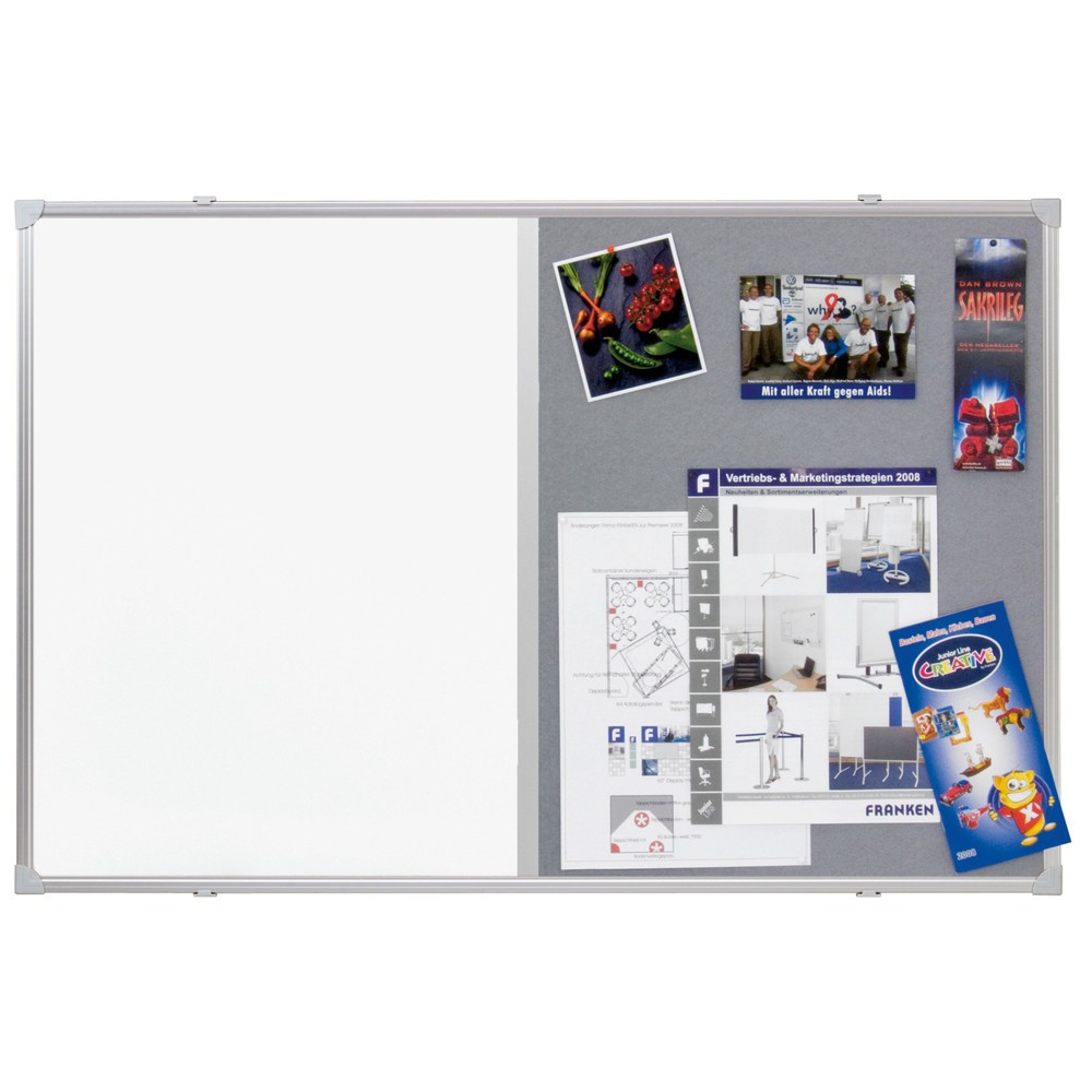 Image of Beschriftbare Tafel und Filztafel kombiniert in einem System Diese multifunktionale Tafel ist Ihnen eine gute Stütze bei der täglichen Arbeitsorganisation. Die Magnettafel ist beschreibbar mit allen herkömmlichen Boardmarkern und lässt sich anschliessend 