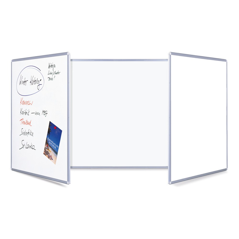 Image of Eine Moderationstafel – klappbar mit grosszügiger Präsentationsfläche Dank seiner Klapp-Funktion eignet sich dieses Whiteboard ideal für anspruchsvolle Präsentationen und Vorträge. Ein aufklappbarer Flügel gewährleistet Ihnen eine Verdoppelung des Schreib