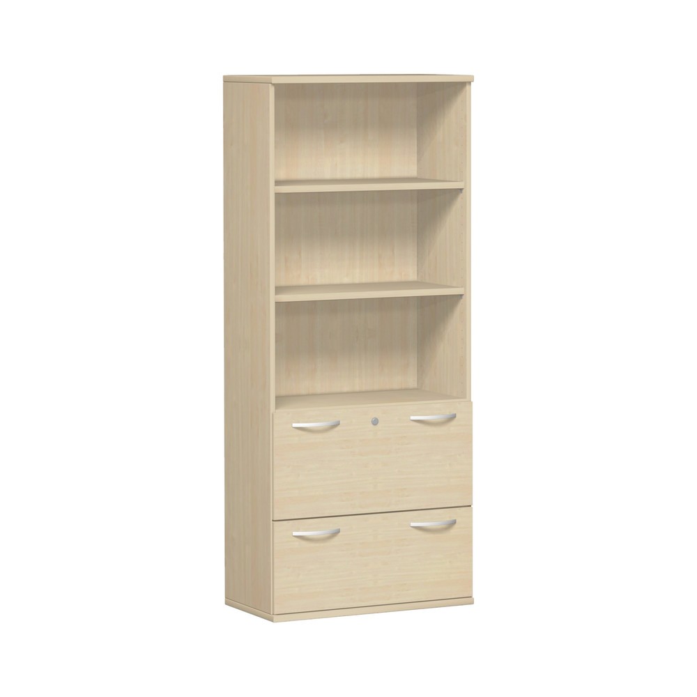 Image of  Modulschrank Masse H x B x T mm: 1920 x 800 x 425; Anzahl Einlegeböden: 4; Anzahl Ordnerhöhen: 5; Korpus Ober- und Unterböden Materialstärke mm: 25; Seitenelemente Materialstärke mm: 19; Sichtrückwand Materialstärke mm: 8; Hängeregistraturenöffnungswinke