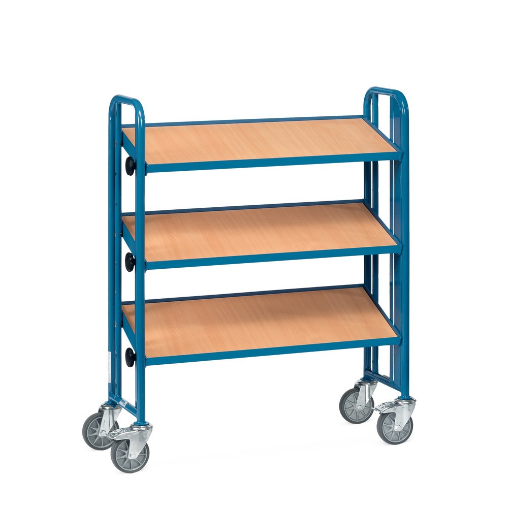 Image of Montagewagen fetra® mit Bodenplatten Dieser pulverbeschichtete Montagewagen ist aus robustem Stahlrohr und Profilstahl geschweisst. Wählen Sie zwischen der platzsparenden 1-seitigen Variante und der 2-seitigen Variante mit mehr Etagen und dementsprechend 