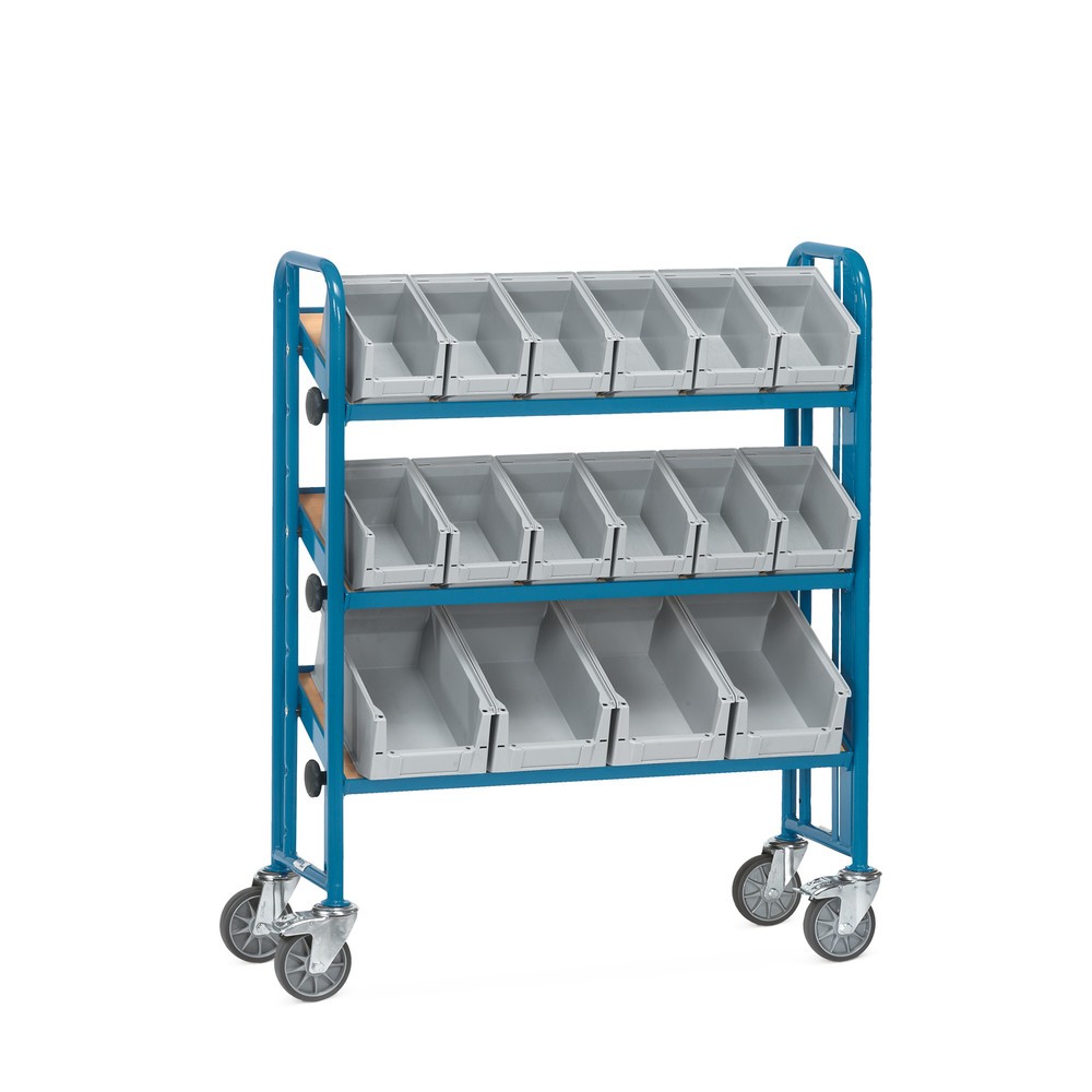 Image of Montagewagen fetra® mit Sichtlagerkästen Dieser pulverbeschichtete Montagewagen ist aus robustem Stahlrohr und Profilstahl geschweisst und eignet sich ideal für Montage-Arbeiten mit vielen Kleinteilen. Wählen Sie zwischen der platzsparenden 1-seitigen Var