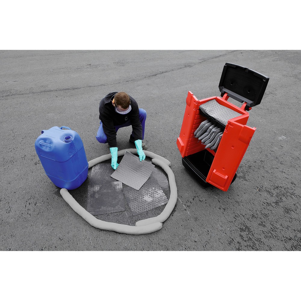 Image of Notfall-Set im Transportwagen – Zur effektiven Eindämmung auslaufender Gefahrstoffe Das Notfall-Set im Transportwagen versetzt Sie in die Lage, bei einer Leckage von Gefahrstoffen zeitnah und richtig zu reagieren. Schützen Sie sich selbst, Ihre Mitarbeite