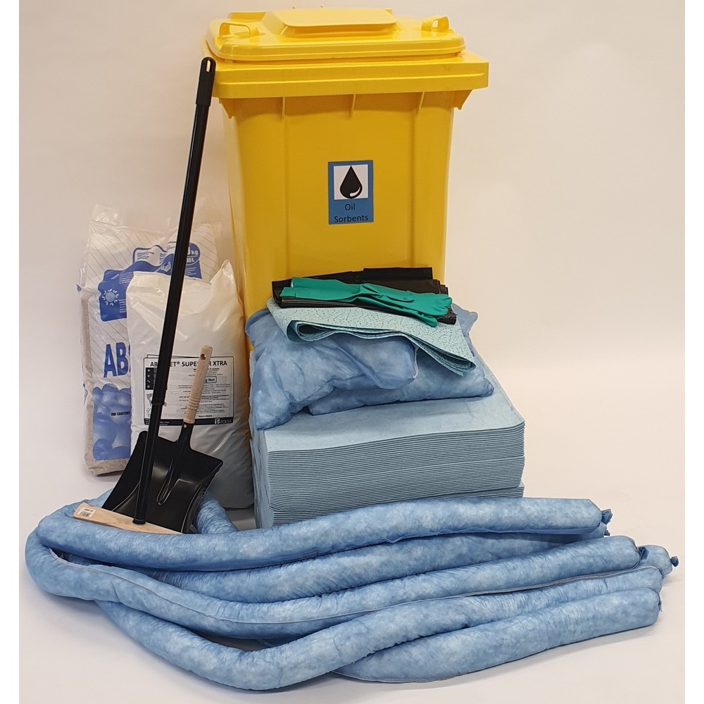 Image of Bindemittel zur Bekämpfung von Leckagen immer griffbereit haben Mit dem Notfall-Set Premium sorgen Sie bei Lagerung, Transport oder Weiterarbeitung von Ölen, Lösungsmitteln oder Säuren für die notwendige Gefahrenprävention. Dank griffbereitem PP-Bindevlie