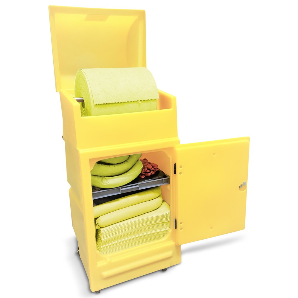 Image of Notfall-Set in Rolltonne – zur effektiven Eindämmung auslaufender Gefahrstoffe Mit dem Notfall-Set Rolltonne, Aufnahmekapazität 300 l können Sie bei einer Leckage von Gefahrstoffen im Betrieb zeitnah und richtig reagieren. Schützen Sie sich selbst, Ihre M