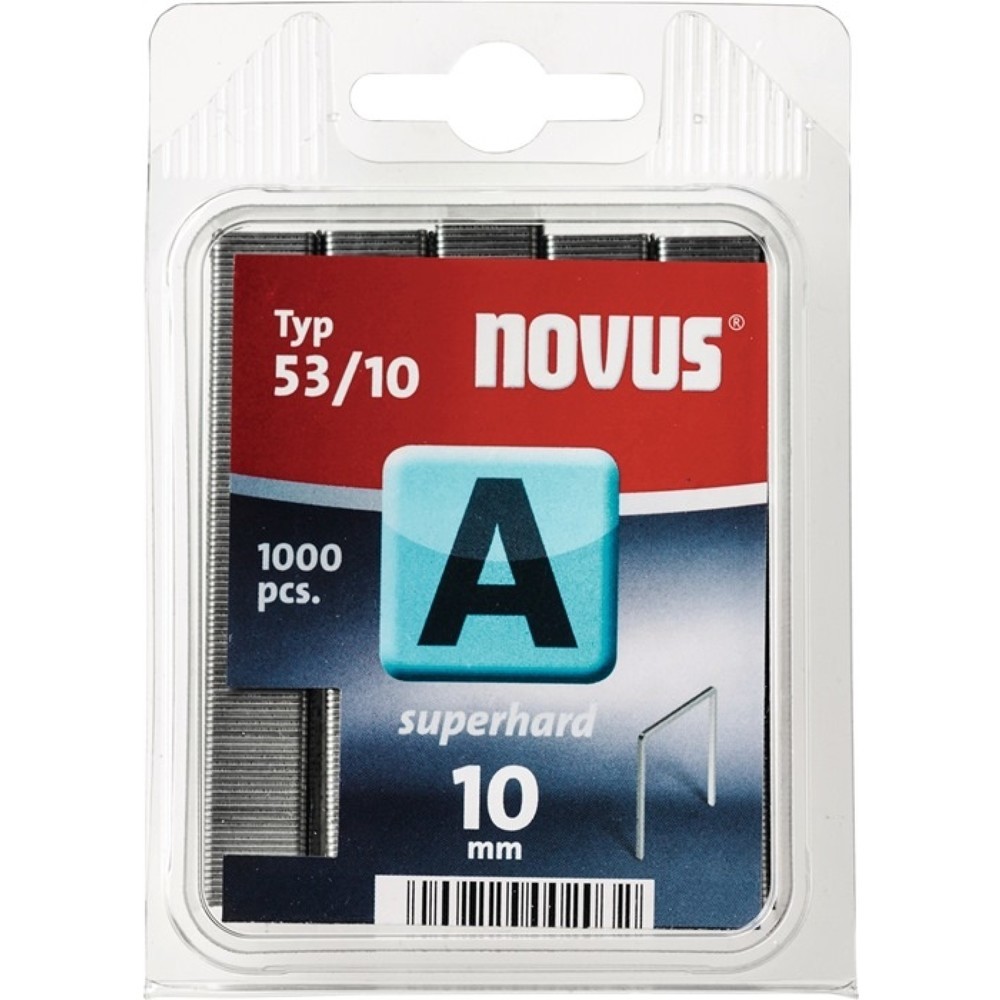 Image of  Ausführung: -NOVUS Feindrahtklammer A Typ 53, 10 mm 0,75 mm, Klammerbreite 11,3 mm, 1000 St., superhart NOVUS Feindrahtklammer A Typ 53, 10 mm 0,75 mm, Klammerbreite 11,3 mm, 1000 St., superhart
