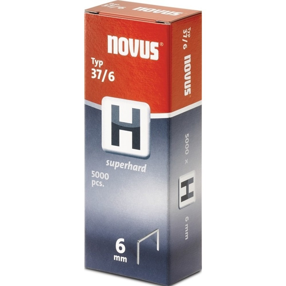 Image of  Ausführung: superhartNOVUS Feindrahtklammer H Typ 37, 6 mm 0,75 mm, Klammerbreite 10,6 mm, 5000 St., superhart NOVUS Feindrahtklammer H Typ 37, 6 mm 0,75 mm, Klammerbreite 10,6 mm, 5000 St., superhart
