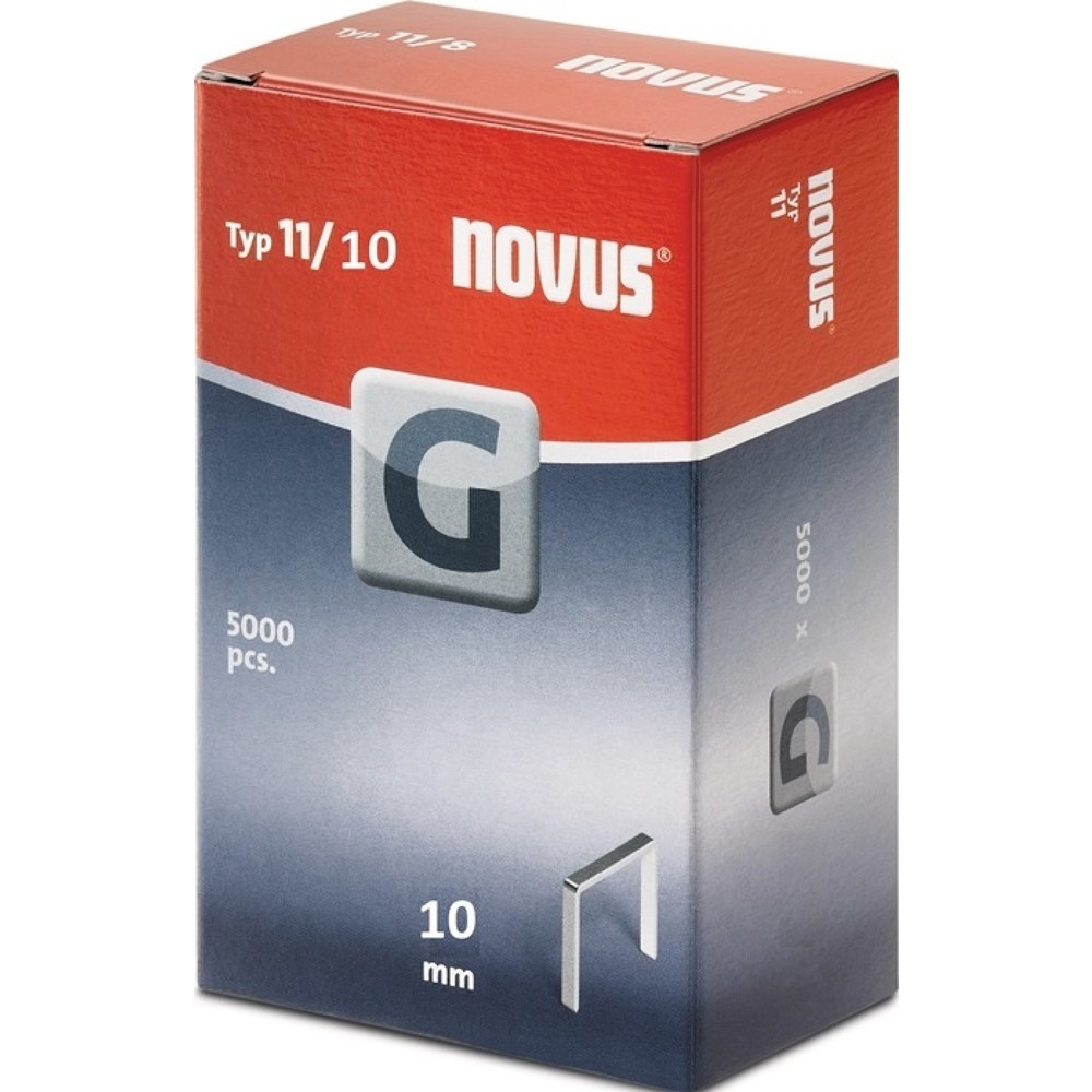 Image of  verzinkt VE = 1 PackNOVUS Flachdrahtklammer G Typ 11, Drahtbreite 1,25 mm, B10,6xL10mm, 5000St./Pack. NOVUS Flachdrahtklammer G Typ 11, Drahtbreite 1,25 mm, B10,6xL10mm, 5000St./Pack.