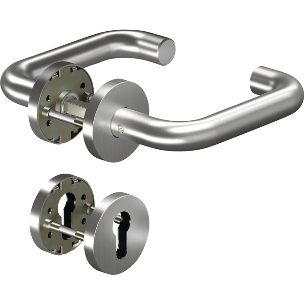 Image of  Vierkant: 9mmOGRO Feuerschutzgarnitur 8100/3020/6501/6612, für Türstärke 38 - 63 mm PZ rund, Edelstahl ER D/K, DIN links / rechts OGRO Feuerschutzgarnitur 8100/3020/6501/6612, für Türstärke 38 63 mm PZ rund, Edelstahl ER D/K, DIN links / rechts