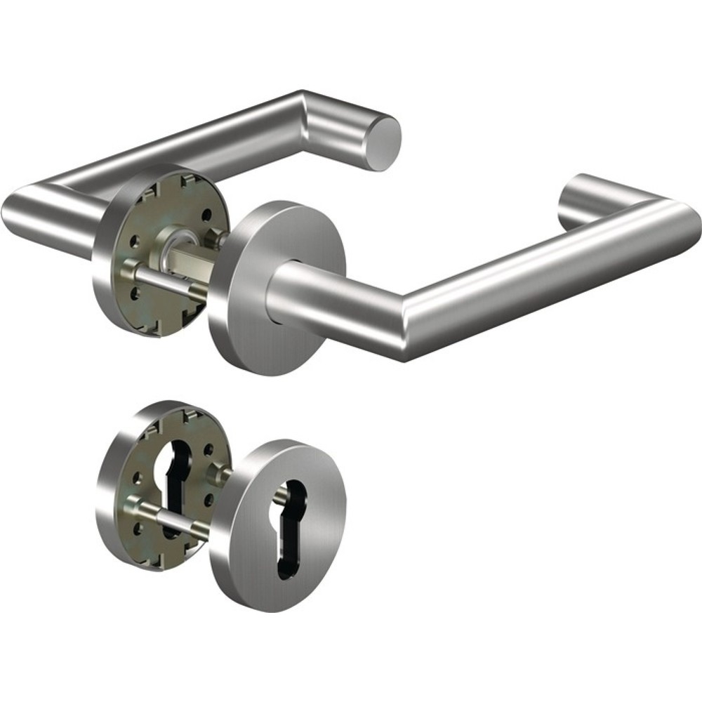 Image of  Vierkant: 9mmOGRO Feuerschutzgarnitur 8907/6501/6612, für Türstärke 38 - 63 mm PZ rund, Aluminium AL D/D, DIN links / rechts OGRO Feuerschutzgarnitur 8907/6501/6612, für Türstärke 38 63 mm PZ rund, Aluminium AL D/D, DIN links / rechts