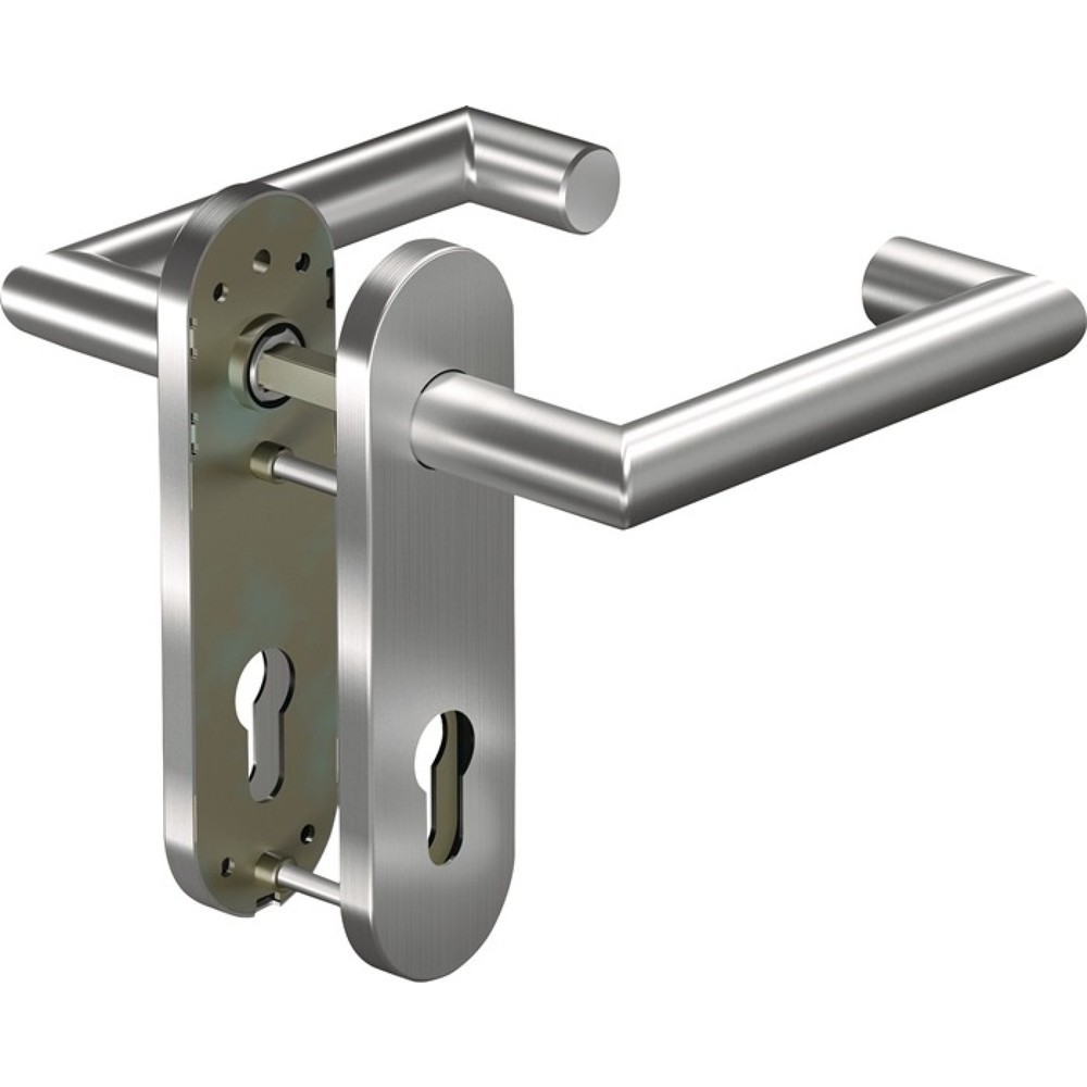 Image of  Vierkant: 9mmOGRO Feuerschutzgarnitur 8907/3020/7051K, für Türstärke 38 - 63 mm PZ abgerundet, Edelstahl ER D/K, DIN links / rechts OGRO Feuerschutzgarnitur 8907/3020/7051K, für Türstärke 38 63 mm PZ abgerundet, Edelstahl ER D/K, DIN links / rechts