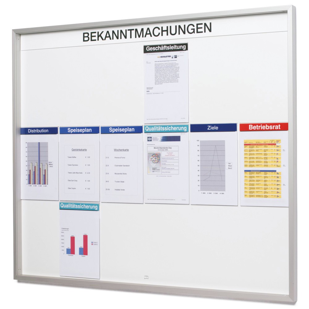 Image of Für Klemmfixtaschen oder Magnete: Die Organisationstafel Die Organisationstafel für Aushänge eignet sich für die praktische und saubere Organisation Ihrer Aushänge in DIN-Formaten. Die Infotafeln zeichnen sich durch eine stabile Aluminiumkonstruktion aus 