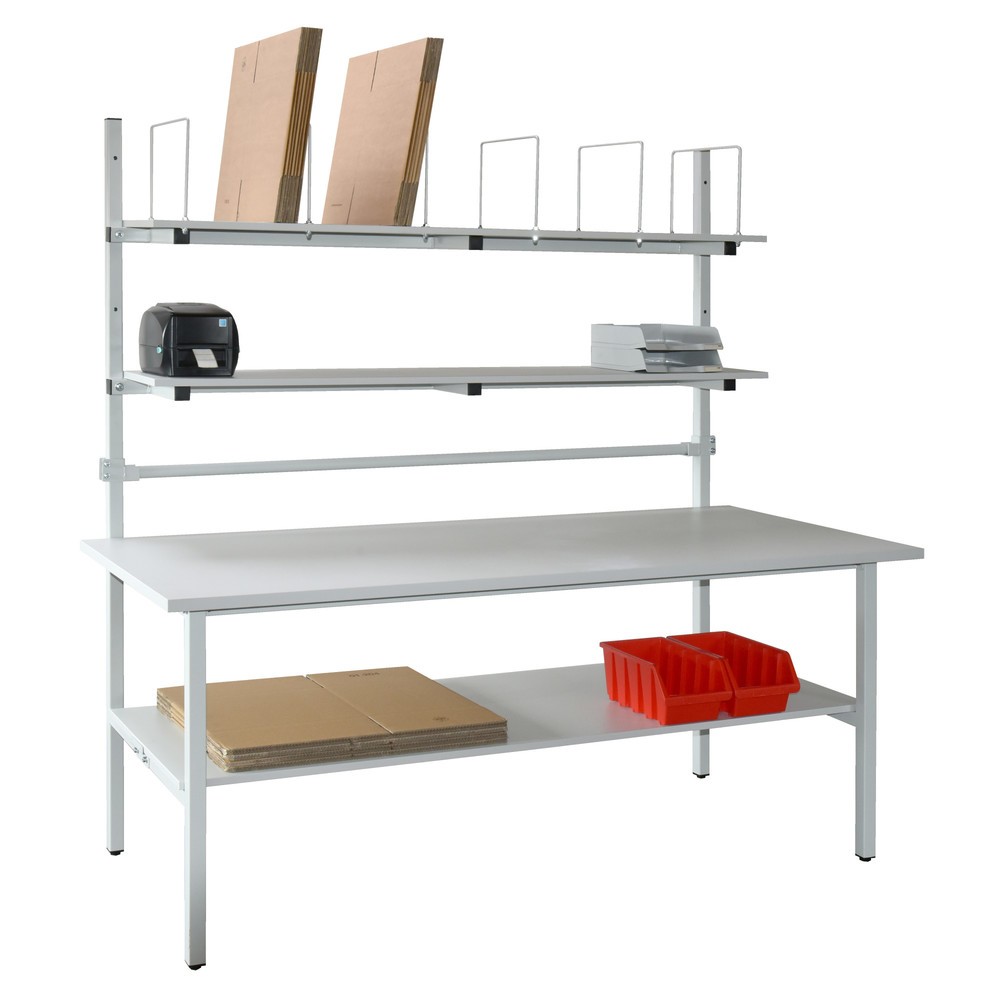 Image of Der BASIC Packplatz für funktionelle Arbeitsabläufe Der richtige Aufbau des Arbeitsplatzes steigert die Effizienz in Ihrem Unternehmen. Mit diesem Packtisch optimieren Sie die Abläufe Ihrer Versandarbeit, denn durch die Ablage und das Kartonagenmagazin ha