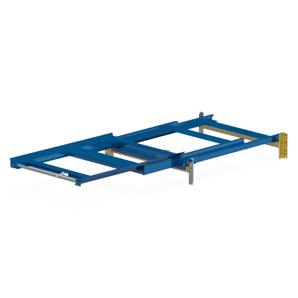 Image of Den Blick ins Palettenregal erleichtern Volle Lagerregale sorgen häufig für fehlenden Einblick ins Innere. Verschaffen Sie sich deshalb mit der Palettenauszugs-Vorrichtung, Auflagenmodell eine bessere Sicht auf Ihre Paletten. Auf bodenfernen Ebenen eines 