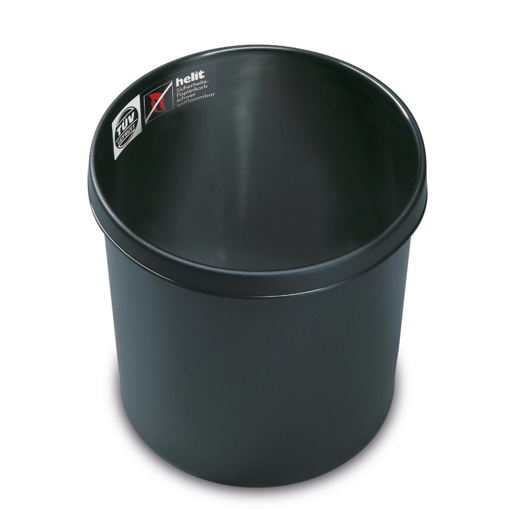 Image of Einfach und effizient – der Kunststoff-Papierkorb Helit Der Helit Papierkorb ist schwer entflammbar. Selbst wenn sich im Papierkorb leicht entflammbare Inhalte befinden, verhindert er ein Ausbreiten der Flammen. Der Kunststoff-Papierkorb ist mit einem Gri