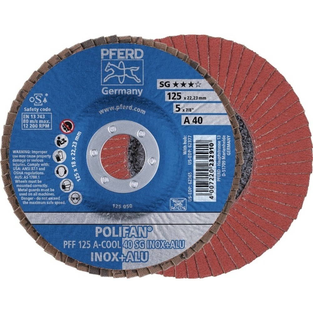 Image of  max. Drehzahl: 12200min-¹Fcherscheibe POLIFAN ACOOL SG INOXALU D125mm KA40 gerINOXAluminium NK Fcherscheibe POLIFAN ACOOL SG INOXALU D125mm KA40 gerINOXAluminium NK