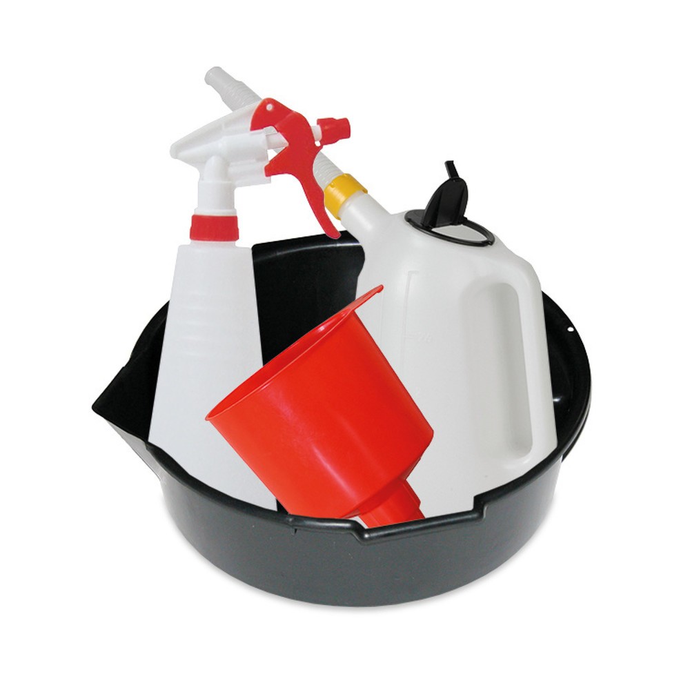 Image of Ermöglicht einen schnellen und sauberen Ölwechsel Mit Hilfe des Pflege- und Ölwechsel-Sets SAMOA-HALLBAUER Kfz ist der Ölwechsel bei einem Auto leicht zu bewerkstelligen. Dank der 6 Liter fassenden Mehrzweckwanne aus (Polyethylen) PE kann ablaufendes Öl s