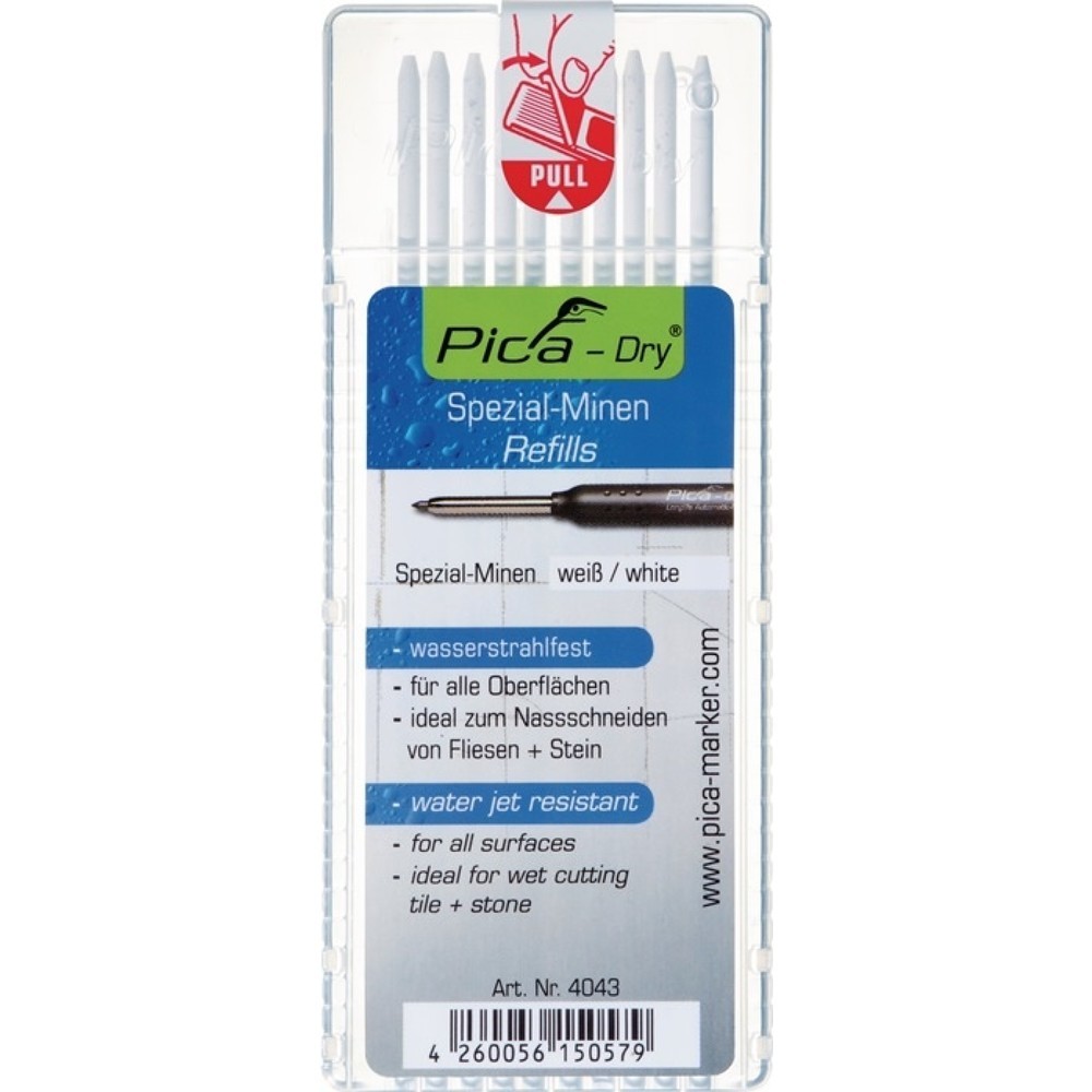 Image of  Bestückung: 10x graphit Spezialhärte "H"PICA Minenset Pica-Dry, wasserstrahlfest, 10x weiss, 10 Minen / Set PICA Minenset Pica-Dry, wasserstrahlfest, 10x weiss, 10 Minen / Set