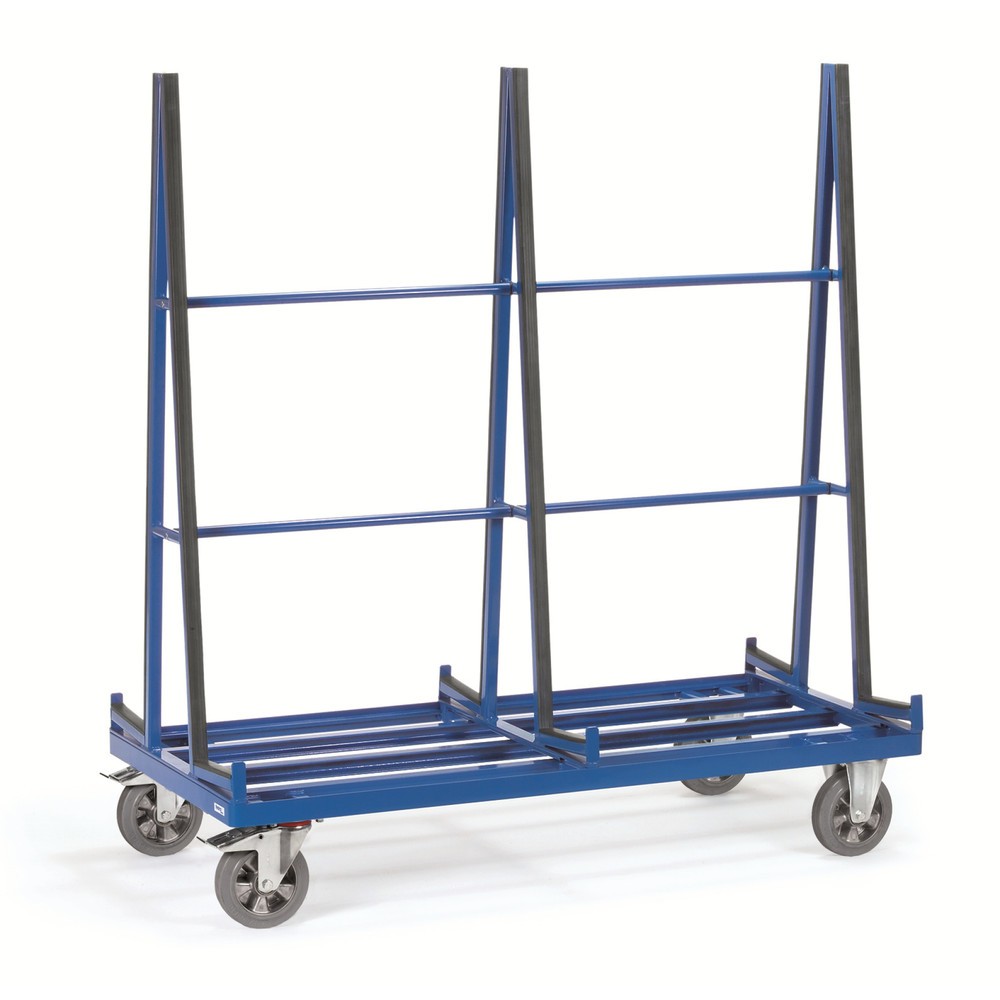 Image of Türen, Glas, Platten, Bleche und flache Gegenstände leicht transportiert Dieser Plattenkarren von fetra® kann von beiden Seiten beladen werden und eignet sich hervorragend für den einfachen und schnellen Längstransport zum Beispiel von grossflächigen Holz