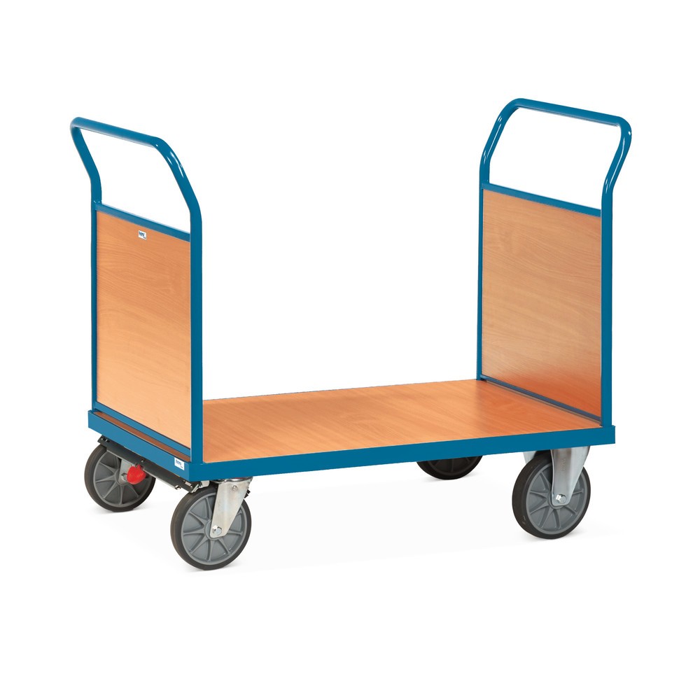 Image of Pulverbeschichteter Plattformwagen fetra® mit 2 Holzwänden Dieser stabile Plattformwagen aus geschweisstem Stahlrohr und Profilstahl in Premium-Qualität ist für den vielseitigen, professionellen Einsatz konstruiert. Die Plattform besteht aus einer Holzwer