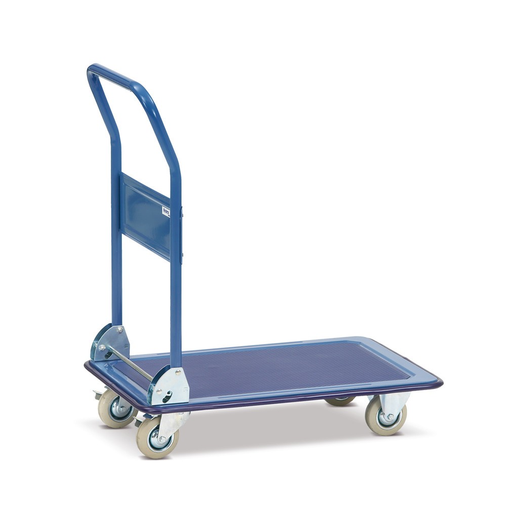 Image of Mobiler Allrounder: der leichte Plattformwagen fetra® mit Stahl-Plattform Ob im Lager, bei Kommissionierungsarbeiten oder in der Archivierungsabteilung, der Stahlblech-Plattformwagen weiss überall zu überzeugen. Setzen Sie auf rückenschonende Transportmög