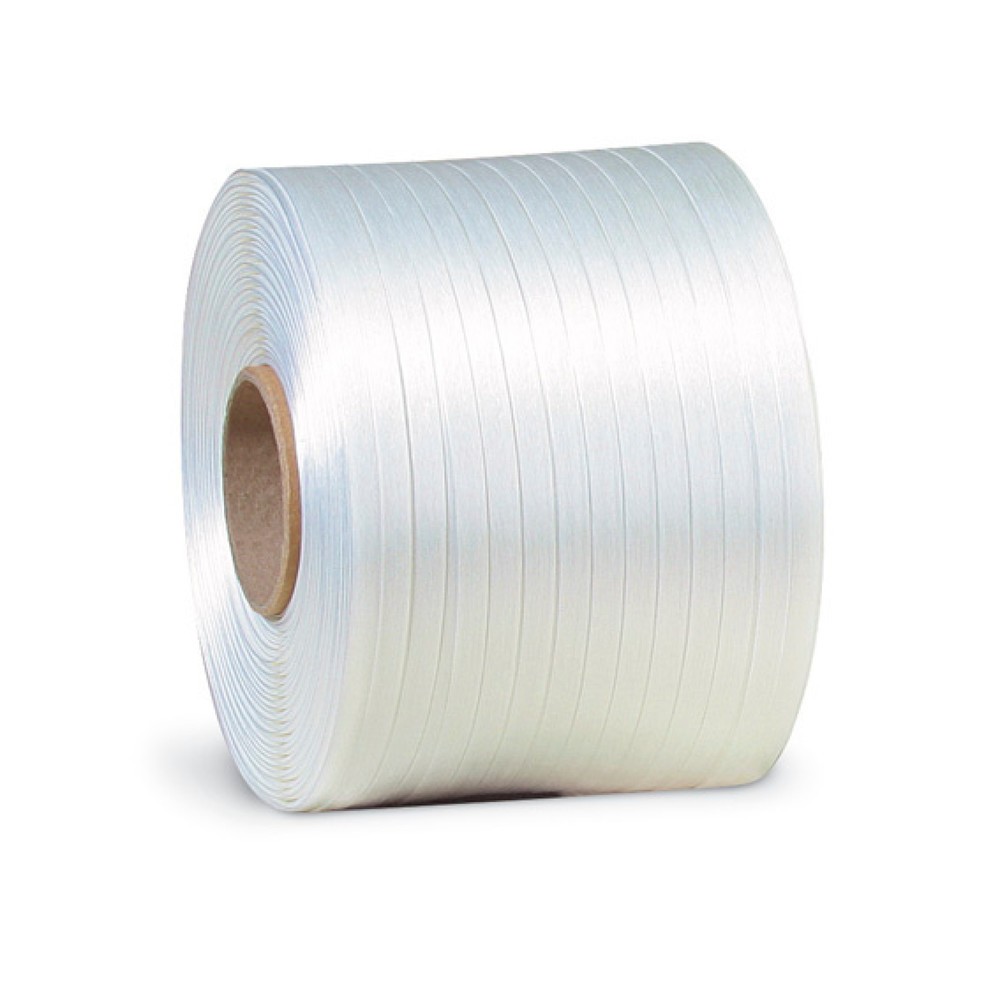Image of  Gewicht: 2,4 kg/RollePolyester-Ballenpressenband, 9 mm breit x 500 lfm, weiss, Reissfestigkeit 280 kp Polyester-Ballenpressenband, 9 mm breit x 500 lfm, weiss, Reissfestigkeit 280 kp