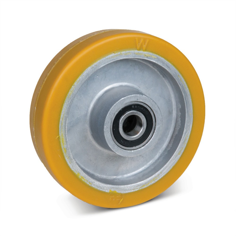 Image of Wicke-Hubwagenrad mit Polyurethan-Bereifung: ideal für harte, empfindliche Böden Diese Wicke-Lenkräder für Hubwagen laufen vor allem auf harten Böden ruhig und leicht. Wenn Sie empfindliche Transportgüter verfahren, profitieren Sie von den stossdämpfenden