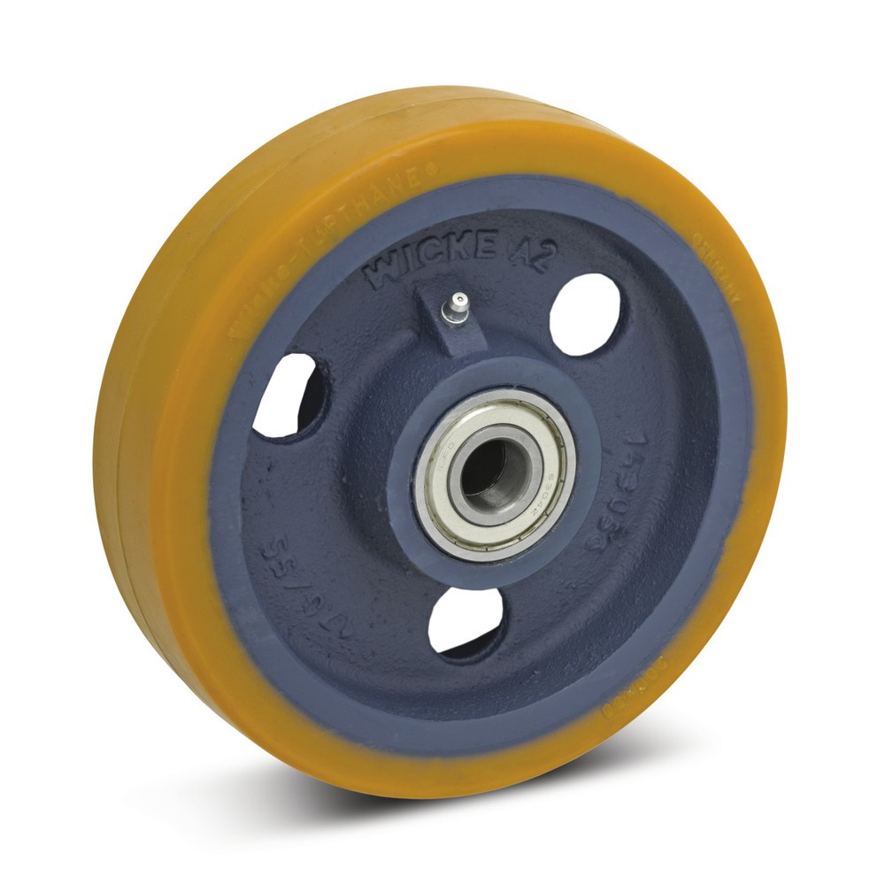 Image of Wicke-Polyurethanrad in schwerer Ausführung Setzen Sie diese Schwerlast-Räder von Wicke für Aufgaben mit mittlerer bis hoher Beanspruchung ein, etwa beim Transport schwerer Lasten in Produktions- und Werkstätten. Die verschleissarme Polyurethan-Lauffläche