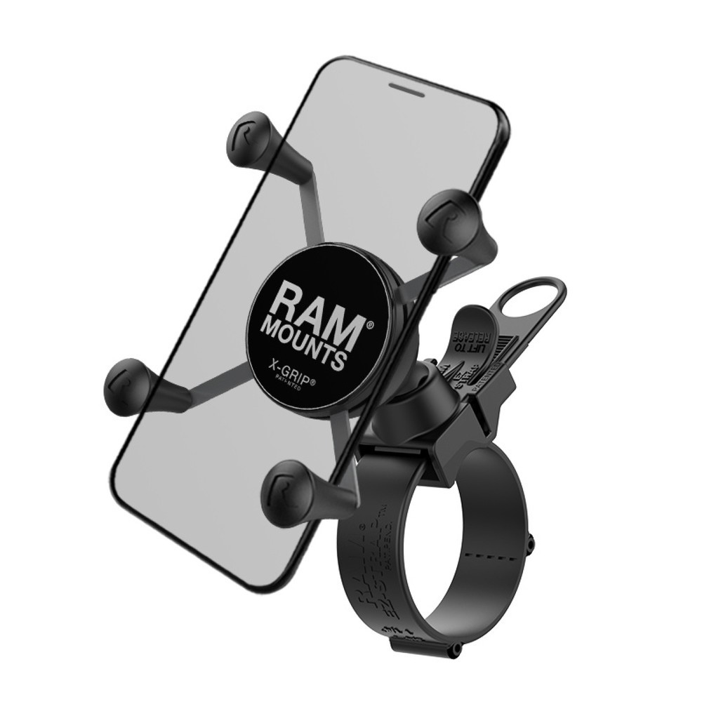 Image of  Für verschiedene Smartphone-Grössen und in verschiedenen Ausführungen erhältlichRAM Mounts EZ-Strap Lenker-Halterung mit X-Grip Halteklammer für Smartphones bis 82,6 mm Breite, direkte Anbindung RAM Mounts EZ-Strap Lenker-Halterung mit X-Grip Halteklamme