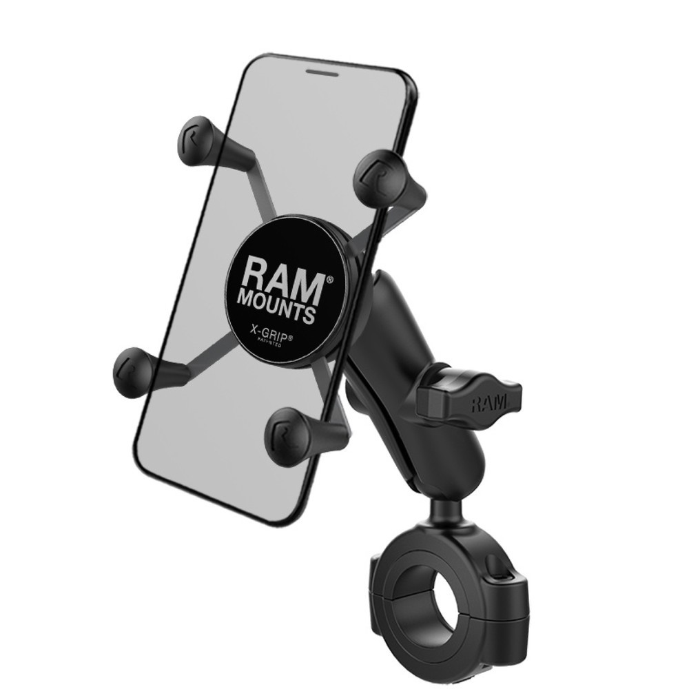 Image of  Für verschiedene Smartphone-Grössen und in verschiedenen Ausführungen erhältlichRAM Mounts X-Grip Motorrad-Halterung für Smartphones bis 82,6 mm Breite, B-Kugel (1 Zoll), Torque-Schraubklemme (Durchmesser 28,6-38,1 mm), mittlerer Verbindungsarm RAM Mount