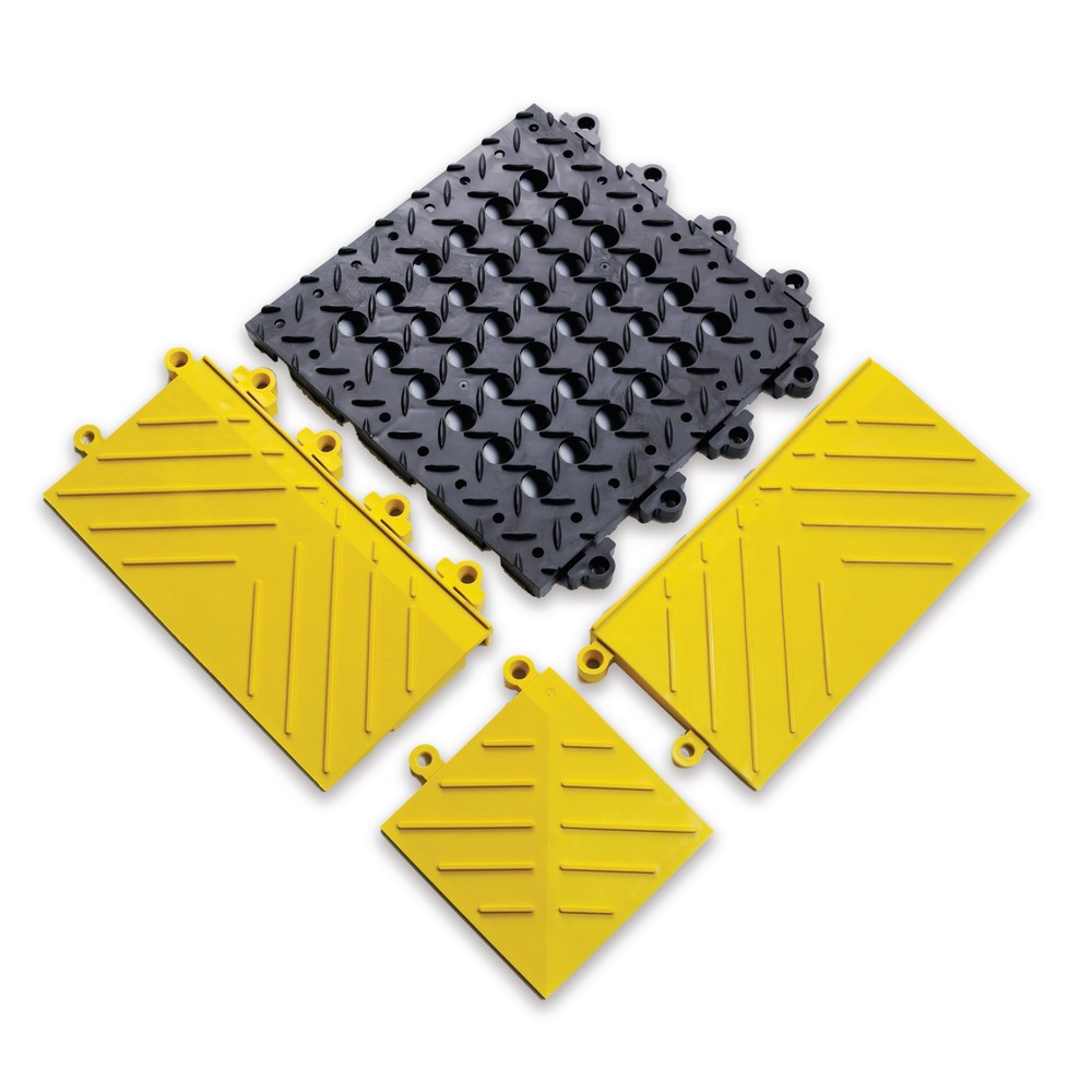 Image of  Anlaufschräge verhindert StolpernEckstück für Bodenplatten-Stecksystem, BxT 152 x 152 mm, gelb Eckstück für Bodenplatten-Stecksystem, BxT 152 x 152 mm, gelb