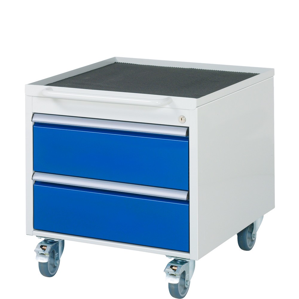 Image of Schrank oben inkl. Metallauflage mit 4-seitigem Abrollrand und Anti-Rutsch-Matte, Höhe 20 mm. 2 x Schublade-Grösse-L 2xH180 mm. Schublade-Grösse-L (innen B490 x T560 mm, Tragkraft 100 kg). Die Nutzhöhe der Schublade entspricht der Fronthöhe abzgl. 15 mm. 