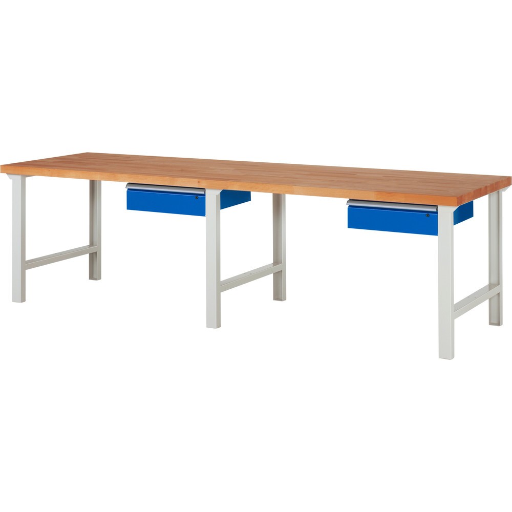 Image of Buche-Massiv-Arbeitsplatte, Stärke 40 mm. Buchen-Riegel mit Keilzinken-Verleimung. Vorderkante mit Radius, andere Kanten gefast. Oberflächenschutz durch umweltfreundliches Lackleinöl. Der Klassiker unter den Arbeitsplatten: belastbar, druckfest, langlebig