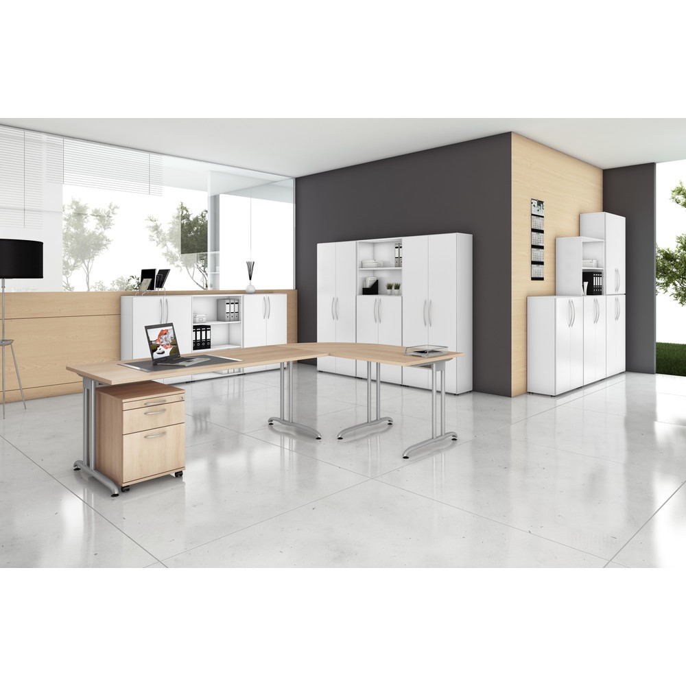 Image of Vielseitiges Aktenregal aus der Büromöbel-Serie Akzent Schaffen Sie jetzt flexiblen Platz für Aktenordner und Büroutensilien: Mit dem Regal Akzent, 2 kurze Türen unten steht ein wandlungsfähiges Möbelstück für Ihre Büroeinrichtung bereit. Die Fachböden au