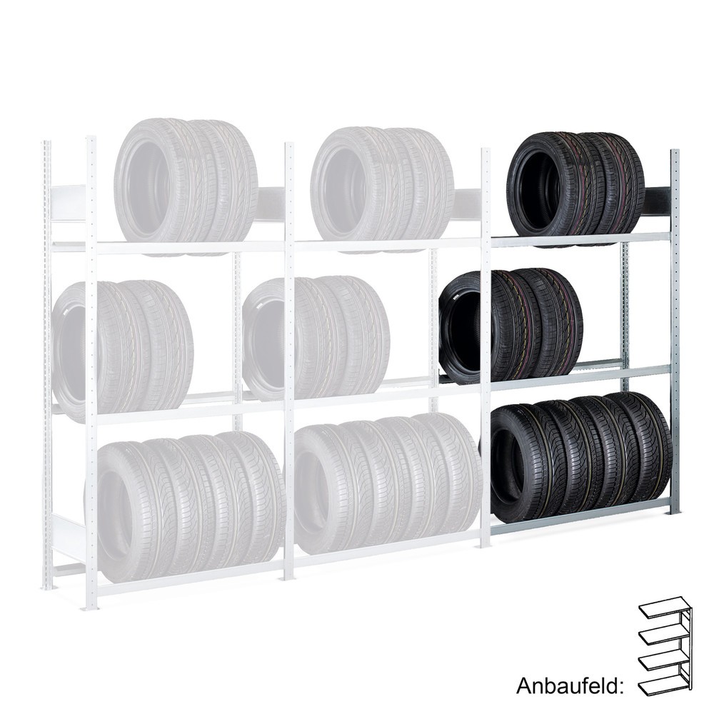 Image of Funktionales und robustes Reifenregal als Anbaufeld Wer sich für dieses Reifenregal von SCHULTE als Anbaufeld entscheidet, sorgt für die Zukunft vor. Sie vergrössern die Lagerfläche für Ihre Reifen über ein einfaches Stecksystem, wobei spätere Erweiterung