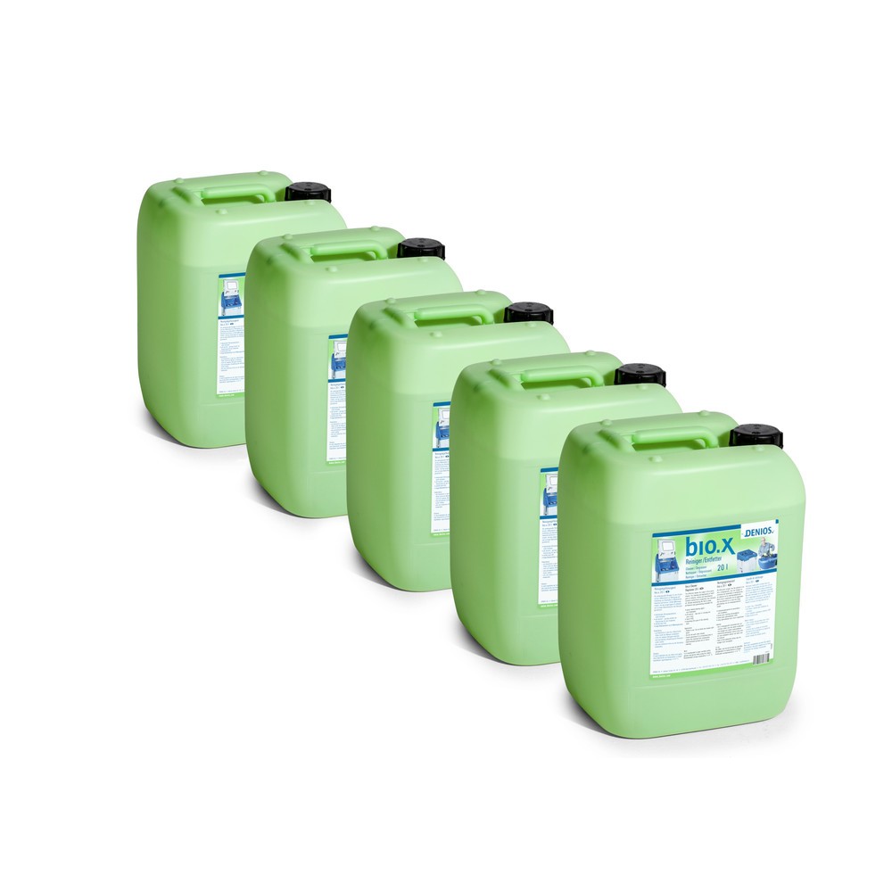 Image of  Rückstandslos abspülbarReinigungsmittel bio.x, Set zur Erstbefüllung, 5x 20-Liter-Kanister Reinigungsmittel bio.x, Set zur Erstbefüllung, 5x 20-Liter-Kanister