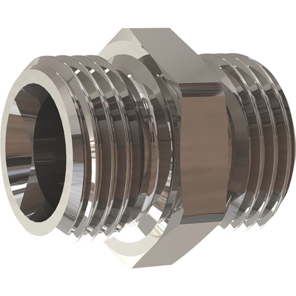 Image of  Messing vernickeltRIEGLER Doppelgewindenippel, Aussengewinde 1/2 / 1/2 ″, Messing vernickelt, SW 24 mm RIEGLER Doppelgewindenippel, Aussengewinde 1/2 / 1/2 ″, Messing vernickelt, SW 24 mm