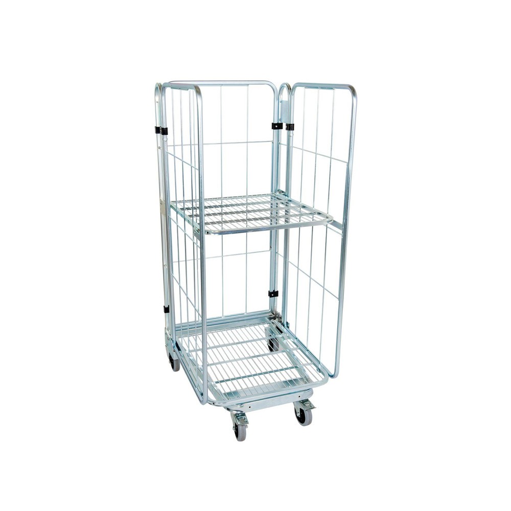 Image of Nestbarer Rollbehälter mit Stahlboden, 3-seitig Ein nestbarer Rollbehälter findet in vielen Arbeitsbereichen Verwendung. Seine 3 Gitterwände gewähren Einblick und ermöglichen den leichten Zugriff auf das Transportgut. Gleichzeitig halten die Seitengitter 