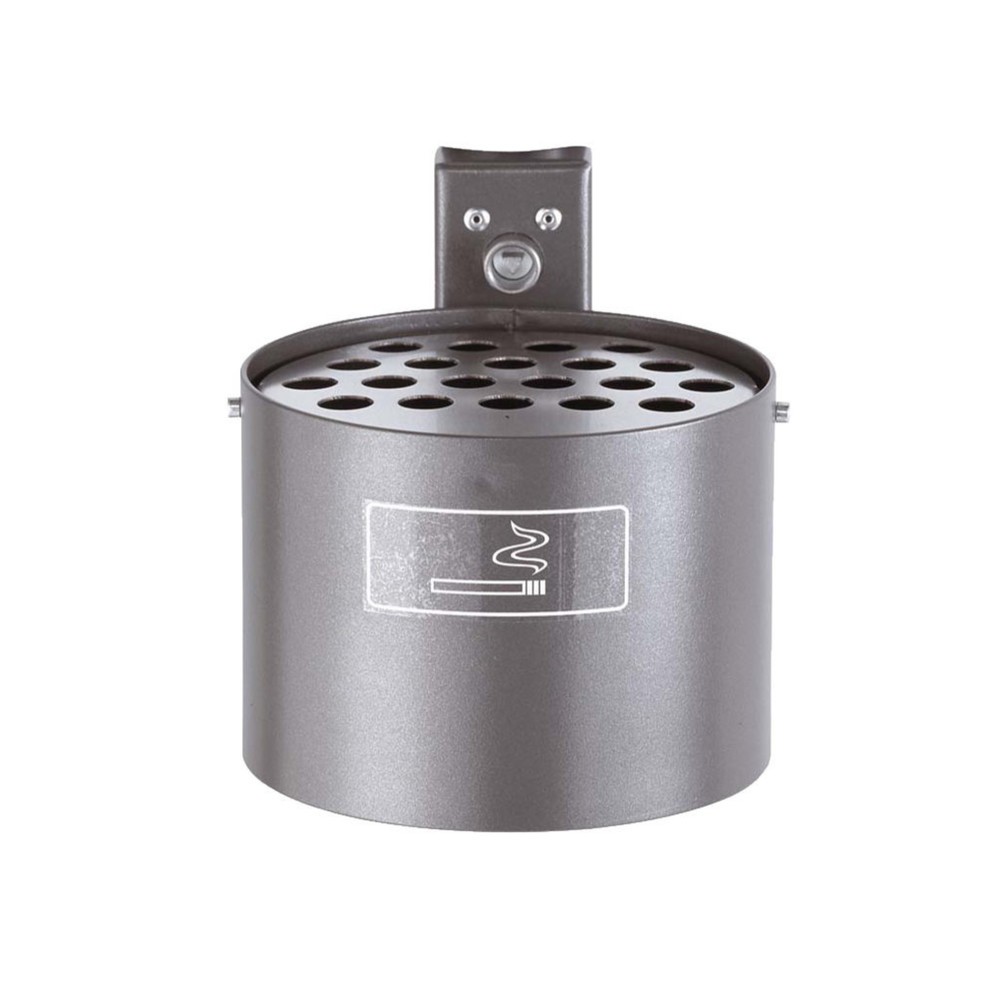 Image of Für mehr Sauberkeit in Raucherbereichen: Stand- und Wandascher rund Die Ascher befestigen Sie einfach mit einer Befestigungsschelle an einem Pfosten. Erhältlich sind die Metall-Ascher mit 2 oder 4 l Füllvolumen – passen Sie die Grösse einfach dem gegebene