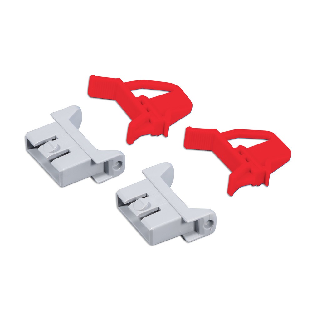Image of  4-teilig (2 Schiebeschnapp- und 2 Scharnierverschlüsse)Scharnierverschlüsse, 4-teilig, für Euro-Stapelbehälter, rot Scharnierverschlüsse, 4-teilig, für Euro-Stapelbehälter, rot