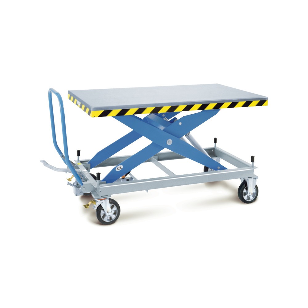 Image of Schwere Lasten einfach bewegen mit dem Scheren-Hubtischwagen Dieser Scheren-Hubtischwagen ist ein mobiler Montage- und Arbeits-Hubtisch zum Heben und Transportieren von schweren Lasten bis zu 1.000 kg. Er wurde entsprechend der neuesten europäischen Vorsc