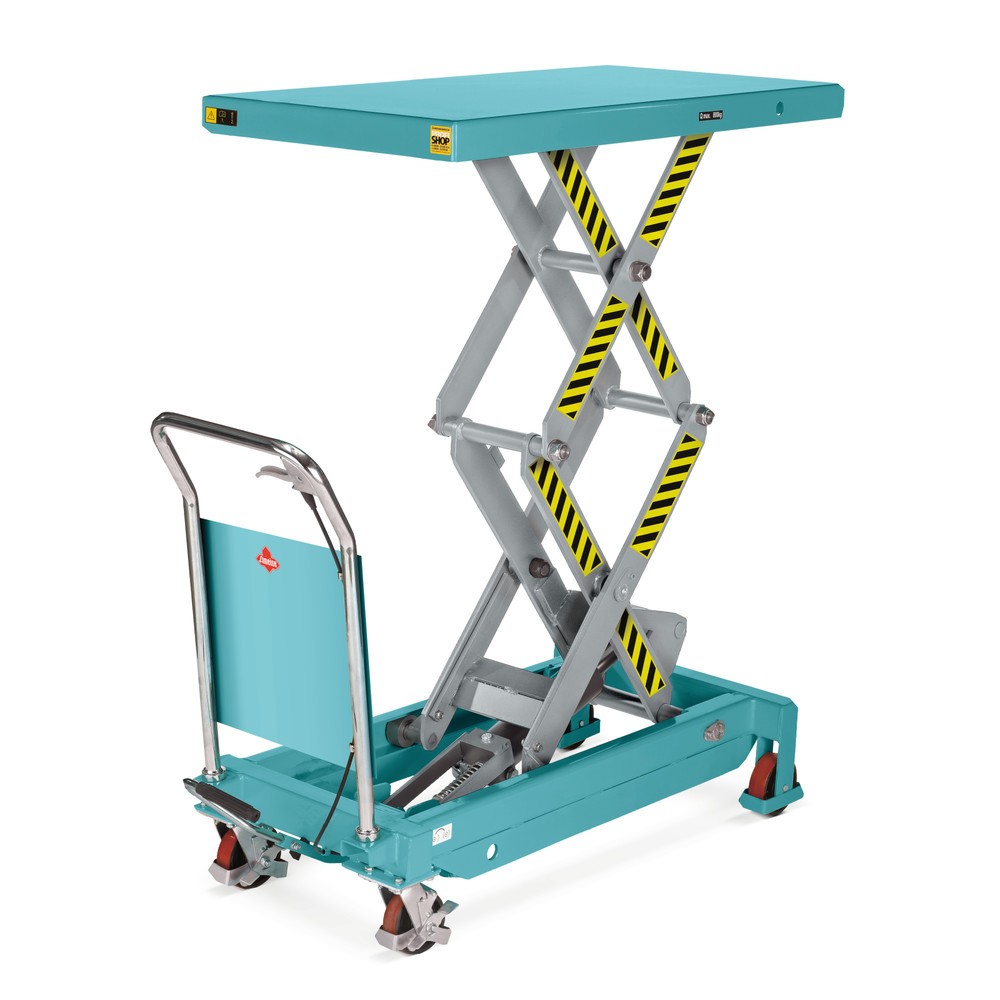 Image of Robuster und individuell höhenverstellbarer Hubtischwagen Der Doppelscheren-Hubtischwagen Ameise® ermöglicht Ihnen das Bereitstellen von Gegenständen auf ergonomischer und individueller Greifhöhe. Durch die Doppelscheren-Konstruktion erreicht die Plattfor