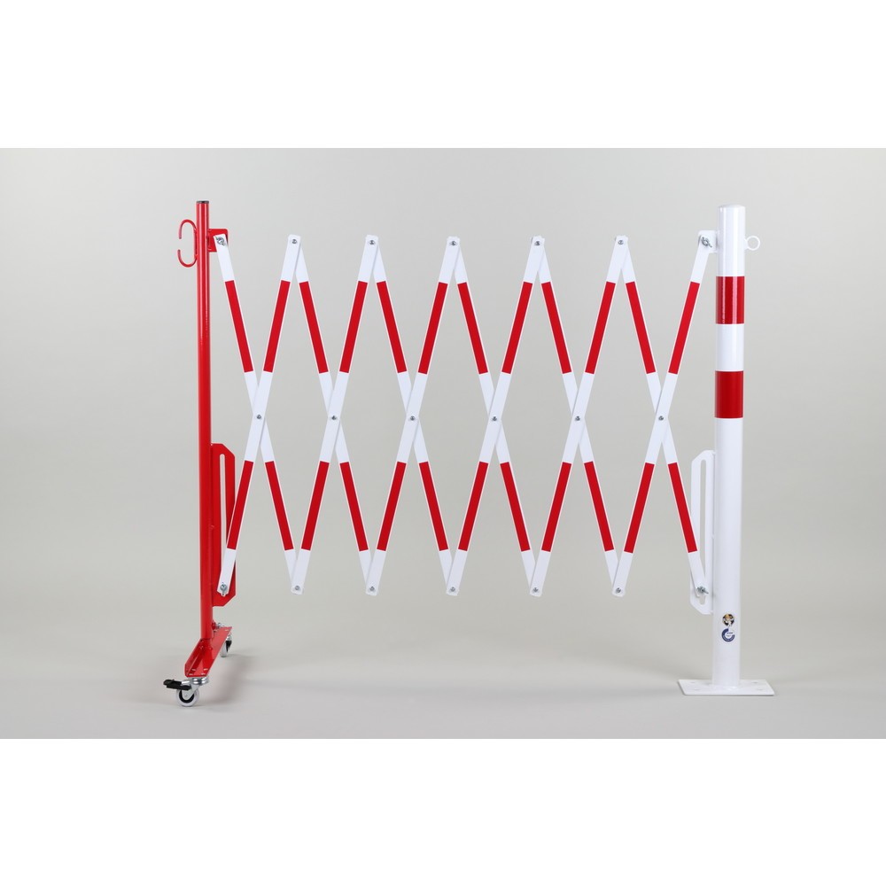 Image of Ausziehbare Absperrung mit einseitigem Sperrpfosten aus verzinktem Stahl Gefahrenbereiche, Zufahrten und Baustellen im Innen- sowie Aussenbereich sichern Sie mit diesem Scherengitter inkl. einseitigem Sperrpfosten innerhalb von wenigen Sekunden – und das 