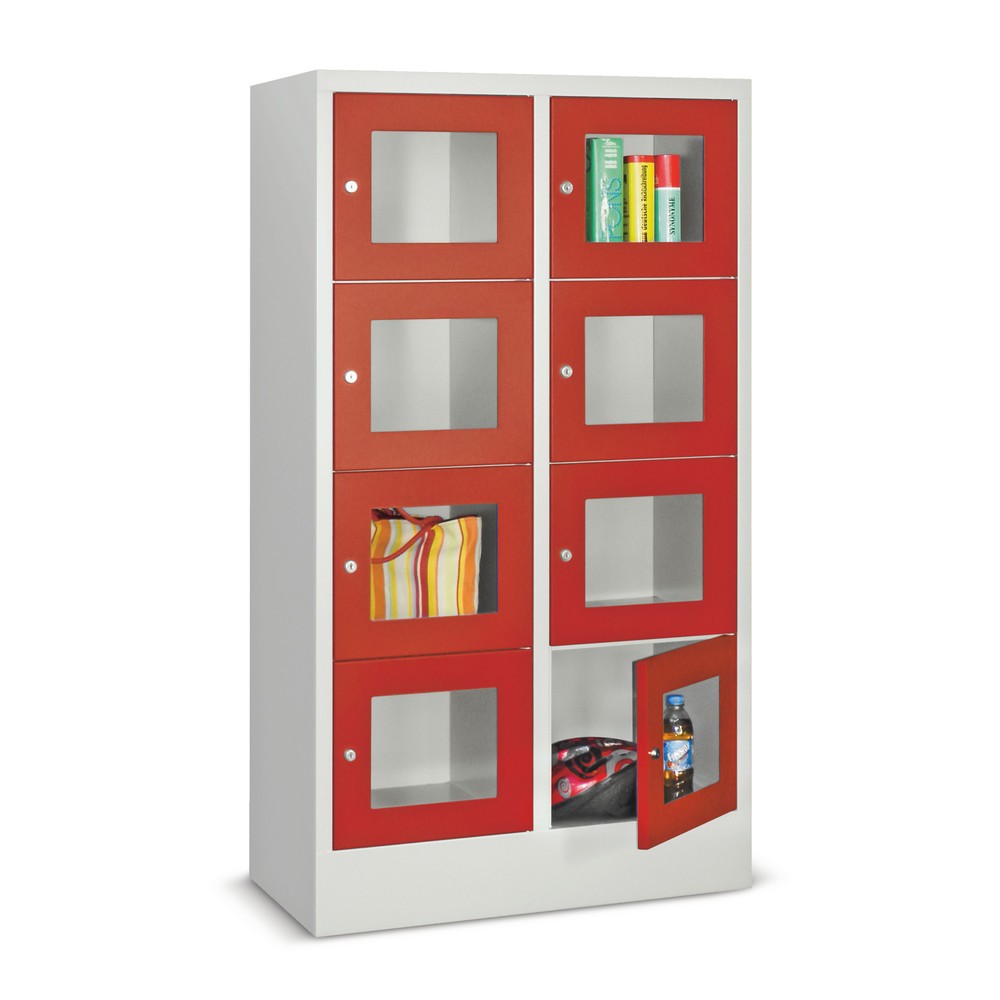 Image of Schliessfachschrank mit Sichtfenster und variabler Fächeranzahl Verstauen Sie persönliche Gegenstände sicher im Schliessfachschrank PAVOY mit Sichtfenster. Dank der Einsätze aus Acrylglas erkennen Sie den Inhalt der Fächer auf einen Blick und finden das g