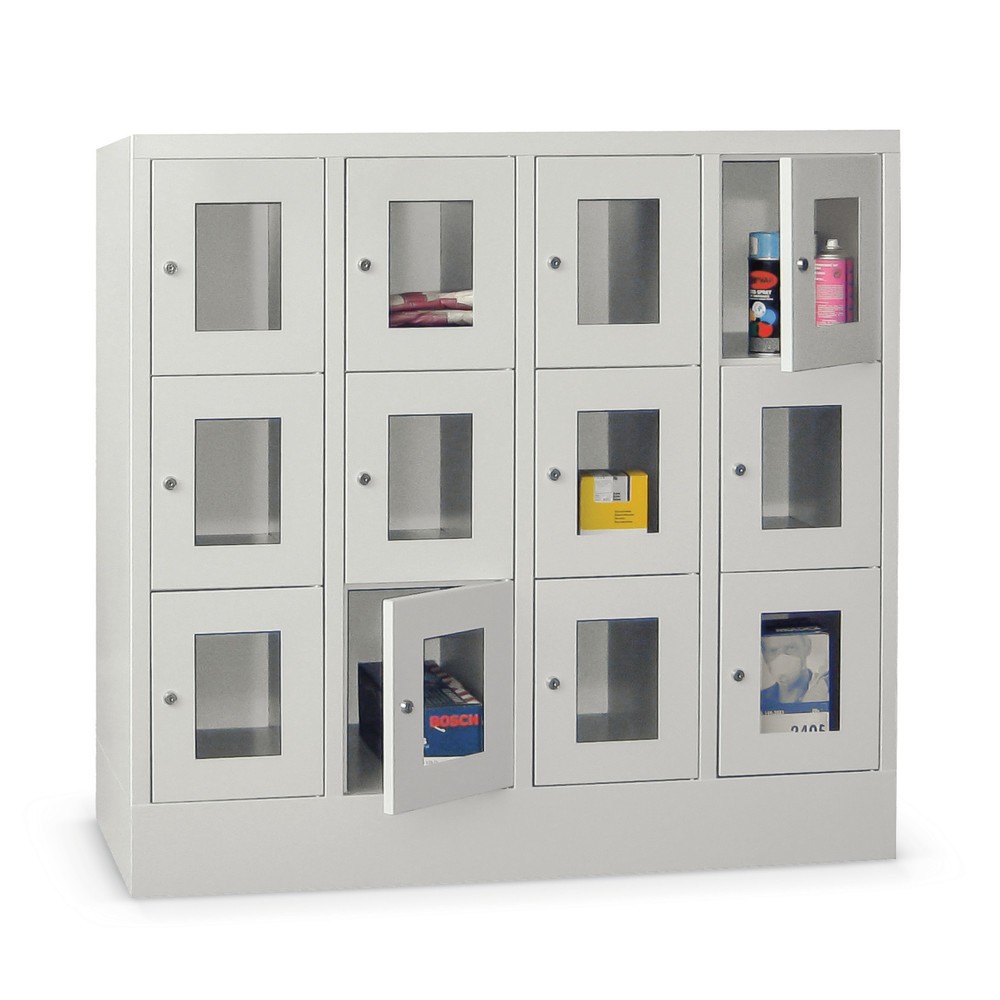 Image of Schliessfachschrank mit Sichtfenster und variabler Fächeranzahl Verstauen Sie persönliche Gegenstände sicher im Schliessfachschrank PAVOY mit Sichtfenster. Dank der Einsätze aus Acrylglas erkennen Sie den Inhalt der Fächer auf einen Blick und finden das g